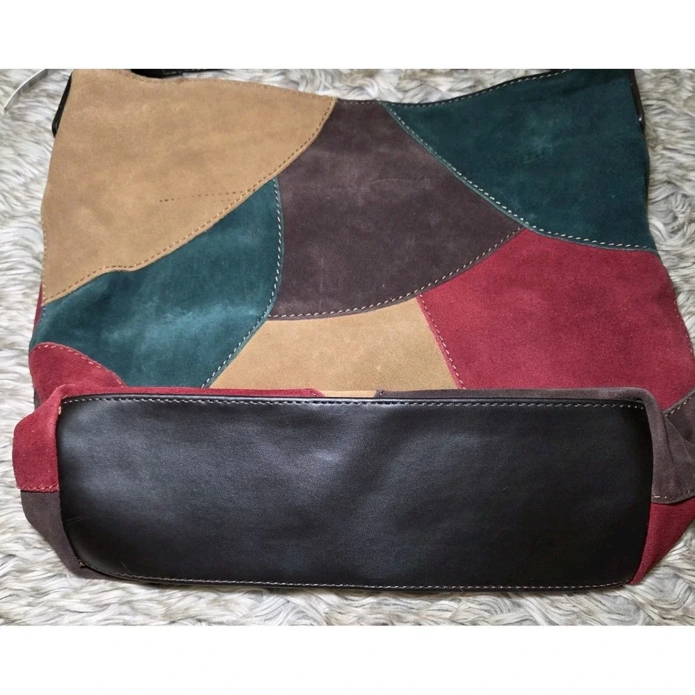 Boho Patchwork Leather Suede Hobo Bag Colorblock Shoulder Purse Y2K Hippie Indie
